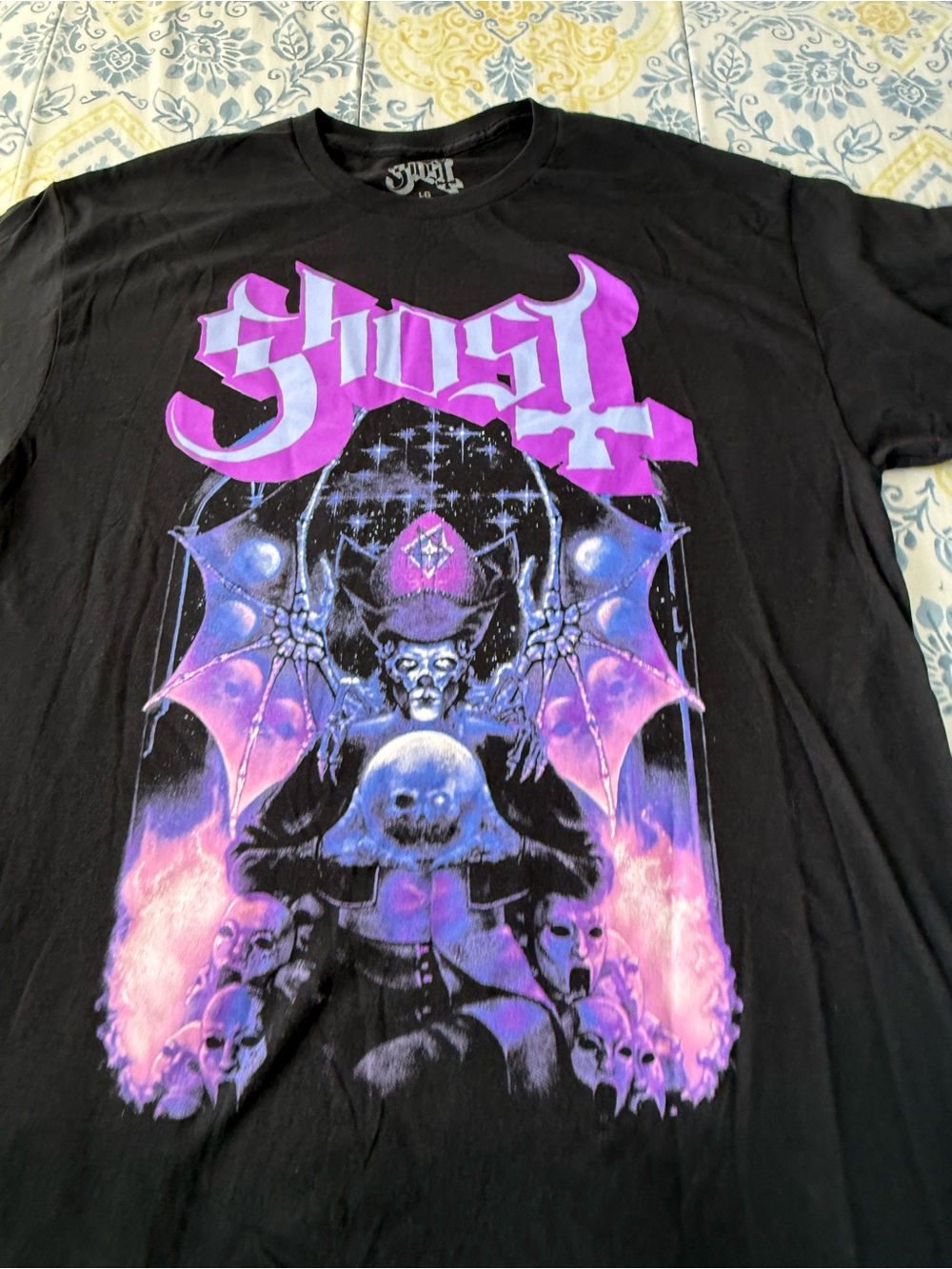 Ghost Graphic Men's Black Tee with Purple Artwork - Picture 2 of 3